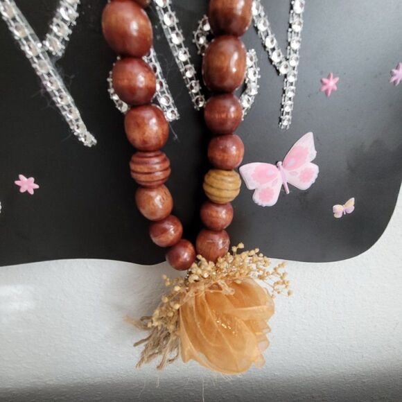 Necklace Natural wood bead - Picture 3 of 4